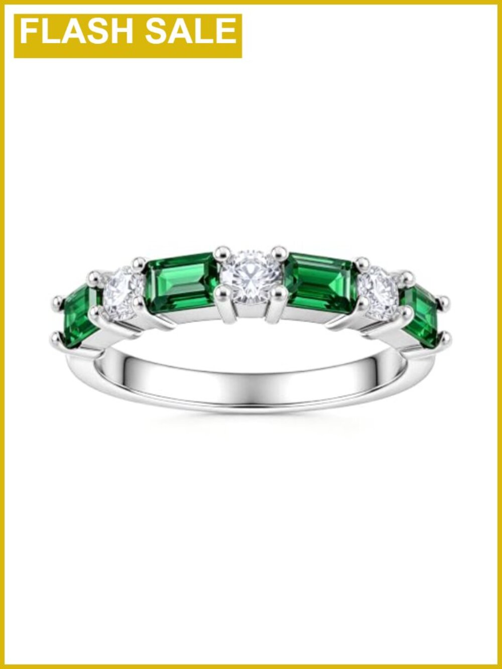 1.9cttw Simulated Emerald Half Eternity Band Ring White Gold Plated
